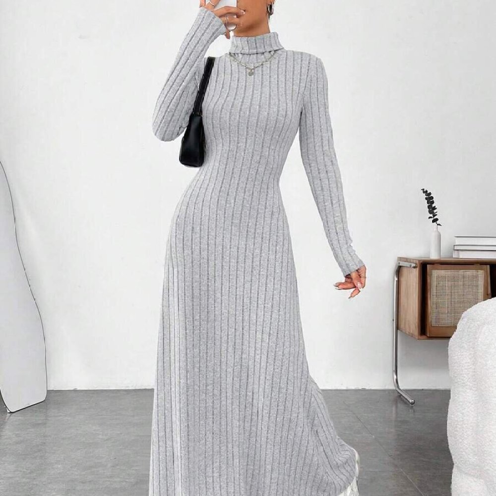 Elegant Autumn High Collar Lon - đánh giá và giá Bodycon Long Sleeve Ribbed Dress