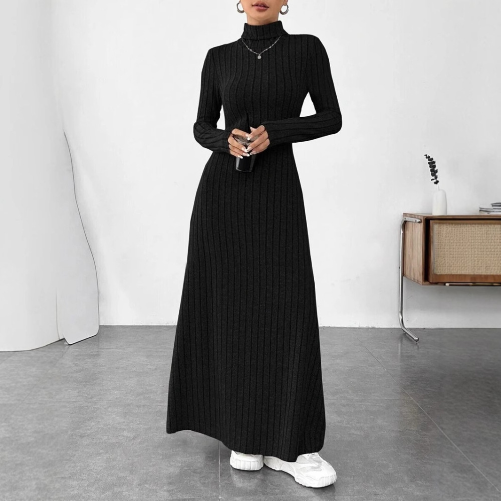 Elegant Autumn High Collar Lon - đánh giá và giá Bodycon Long Sleeve Ribbed Dress