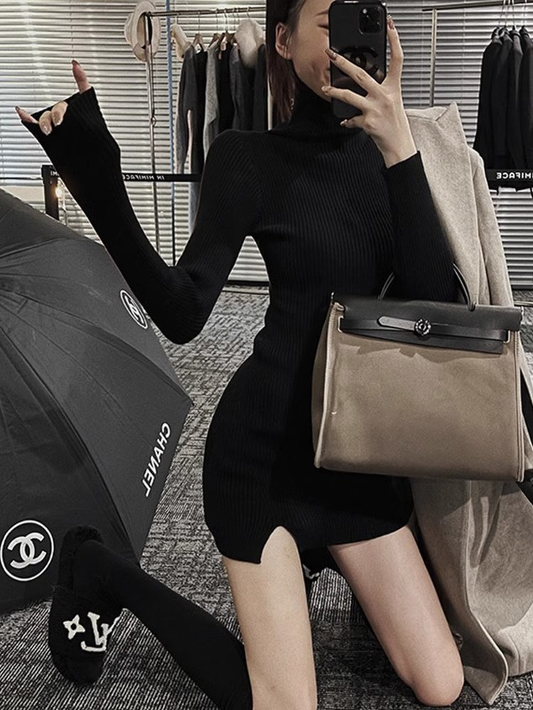 Women Bodycon Mini Knit Dress  - đánh giá và giá Bodycon Long Sleeve Ribbed Dress
