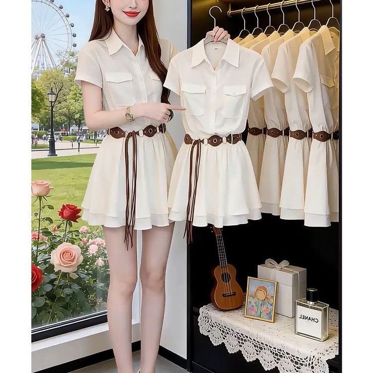 Korean Style Short Sleeve Shir - đánh giá và giá Korean Style A Line Shirt Dress