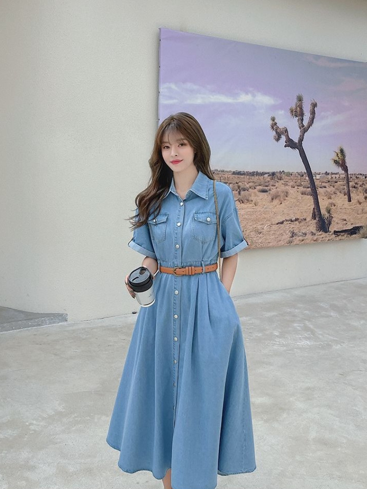 Women's Denim Dress 2026 Summe - đánh giá và giá Korean Style A Line Shirt Dress