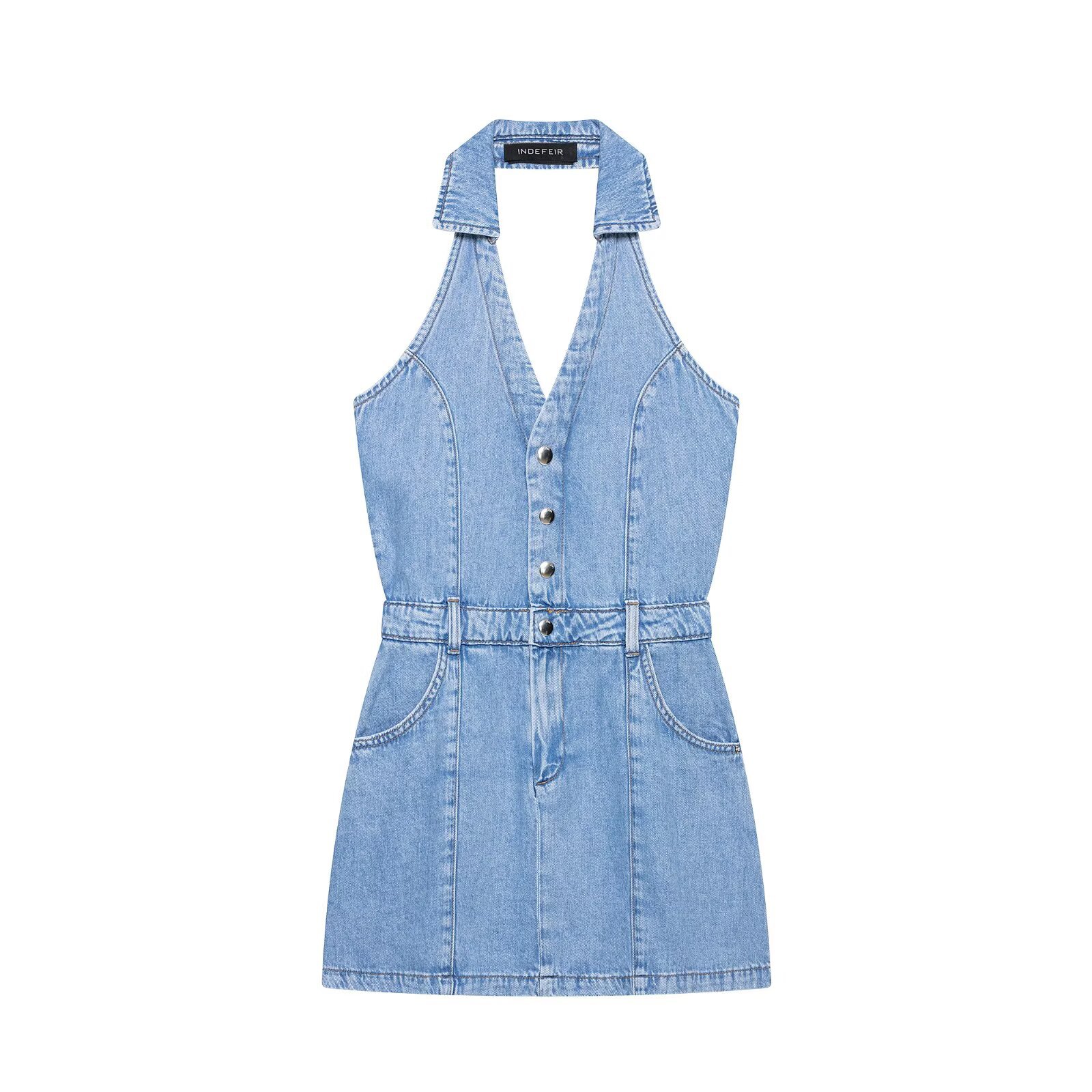 Y2K Halter Denim Mini Dress Wo - đánh giá và giá Y2K Backless Halter Mini Dress