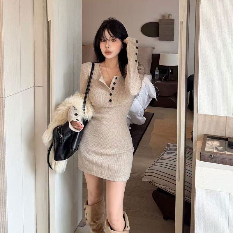 Y2k Women's Bodycon Knit Dress - đánh giá và giá Bodycon Long Sleeve Ribbed Dress