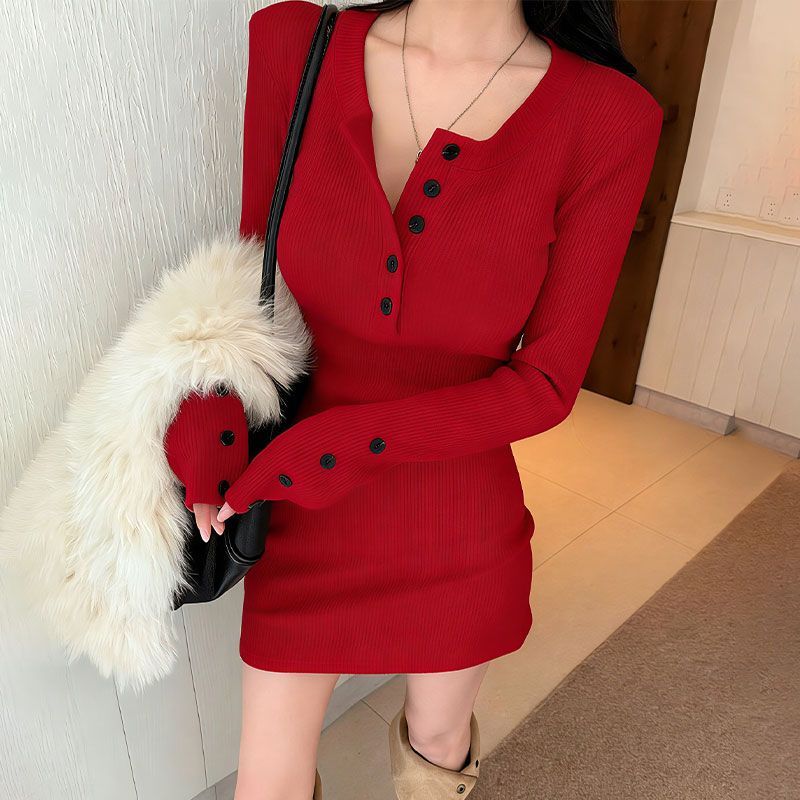 Y2k Women's Bodycon Knit Dress - đánh giá và giá Bodycon Long Sleeve Ribbed Dress