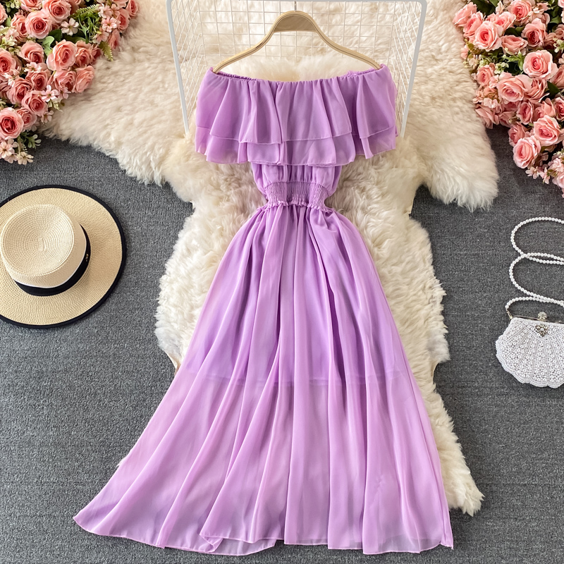 Yellow Solid Women's Beach Dre - đánh giá và giá Off Shoulder Puff Sleeve Sundress