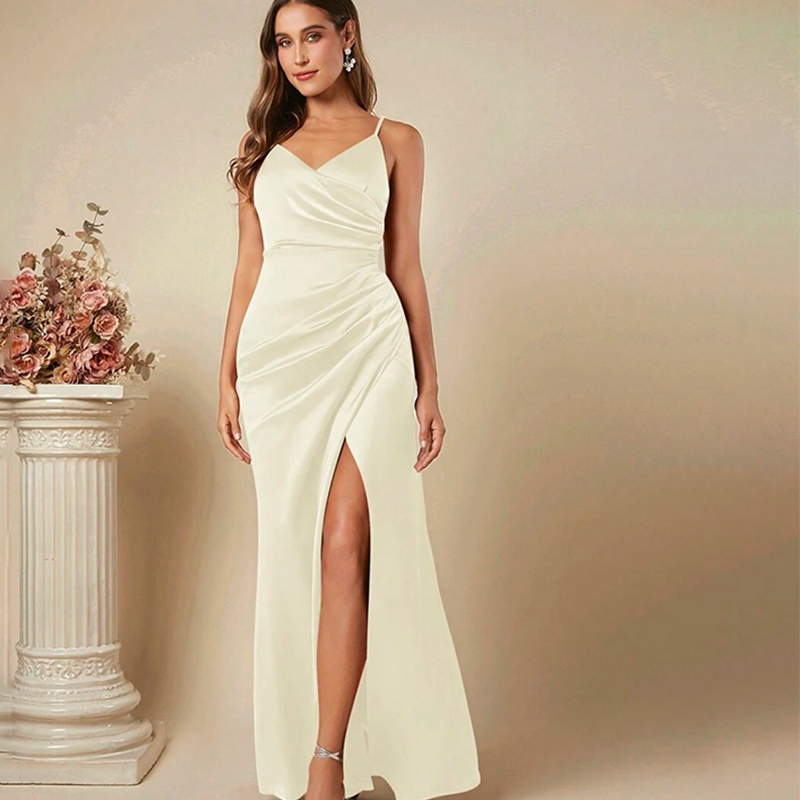 Women Elegant Satin Suspender  - đánh giá và giá Elegant Satin Evening Gown Split