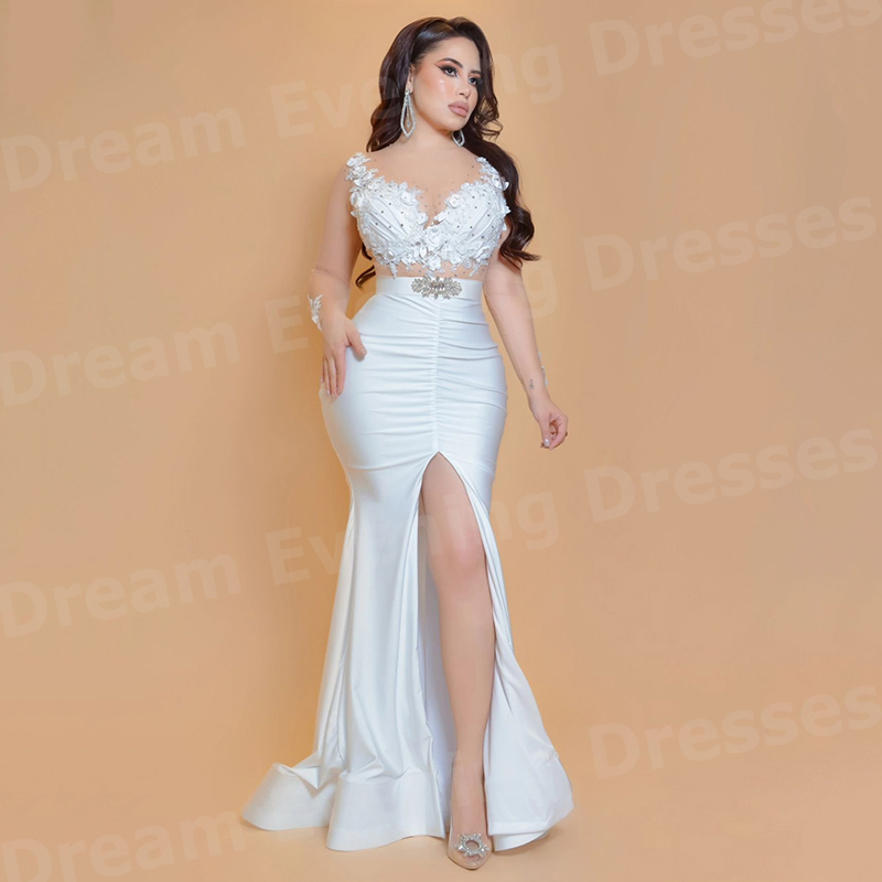 Elegant White Mermaid Women's  - đánh giá và giá Elegant Satin Evening Gown Split