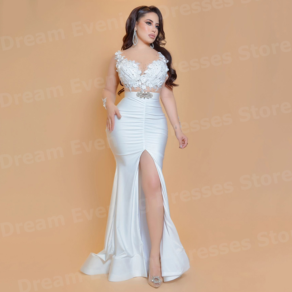 Elegant White Mermaid Women's  - đánh giá và giá Elegant Satin Evening Gown Split
