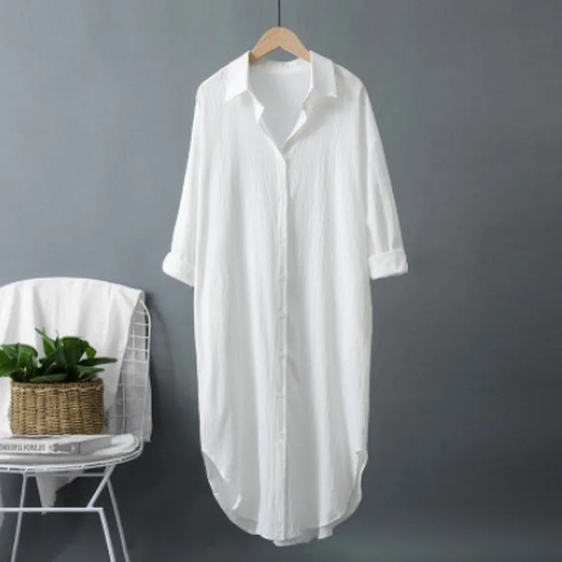 New Cotton and Linen Women's L - đánh giá và giá Casual Loose Linen Shirt Dress