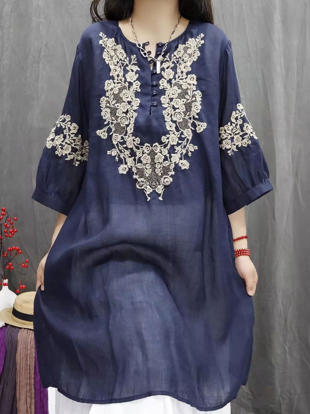 Retro Cotton Linen Embroidered - đánh giá và giá Casual Loose Linen Shirt Dress