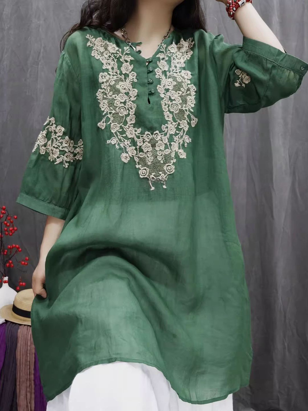 Retro Cotton Linen Embroidered - đánh giá và giá Casual Loose Linen Shirt Dress