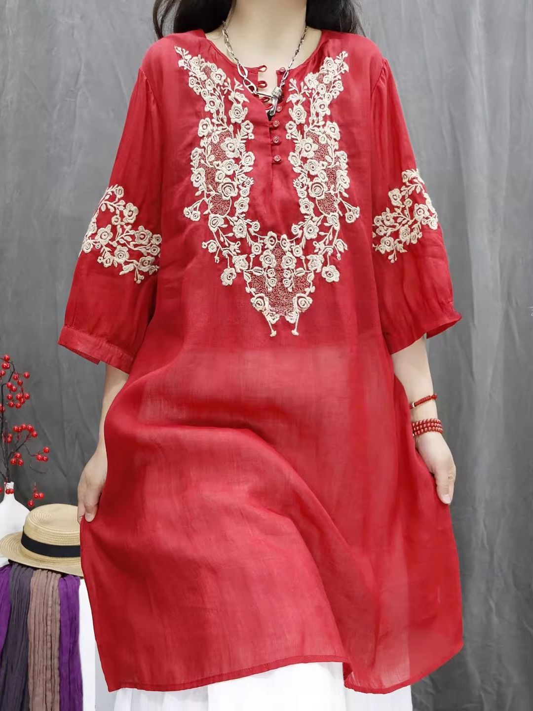 Retro Cotton Linen Embroidered - đánh giá và giá Casual Loose Linen Shirt Dress