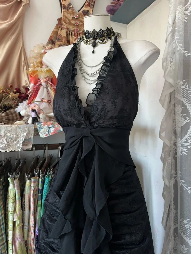 Y2k Vintage Halter Sleeveless  - đánh giá và giá Y2K Backless Halter Mini Dress