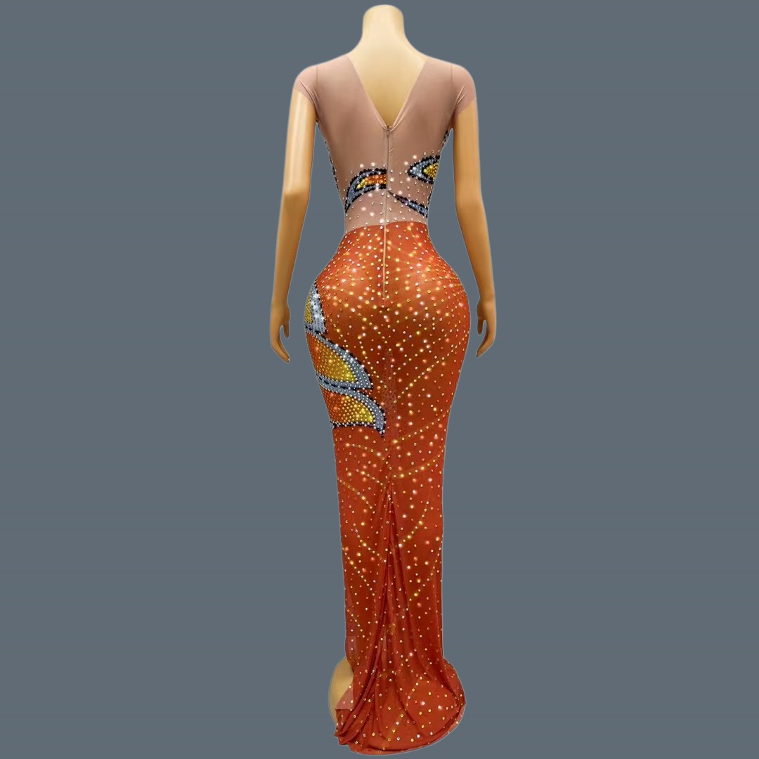 Women Sleeveless Mesh Maxi Dre - đánh giá và giá Sparkly Rhinestone Club Party Dress