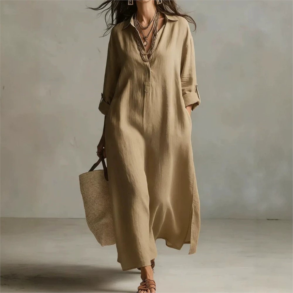 Women Vintage Linen Shirt Dres - đánh giá và giá Casual Loose Linen Shirt Dress