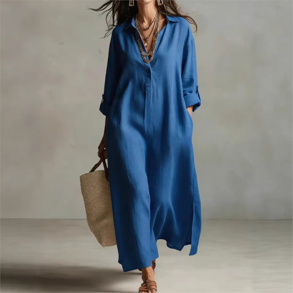 Women Vintage Linen Shirt Dres - đánh giá và giá Casual Loose Linen Shirt Dress