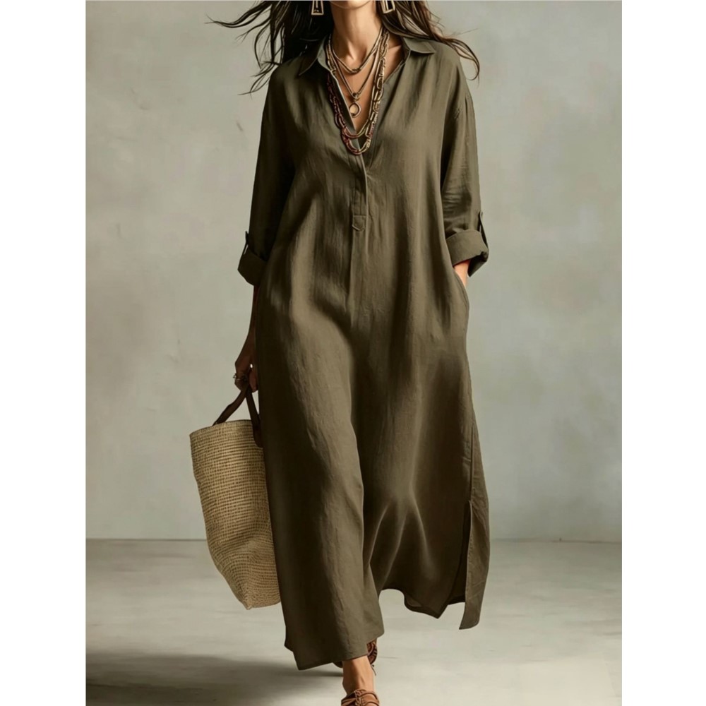 Women Vintage Linen Shirt Dres - đánh giá và giá Casual Loose Linen Shirt Dress