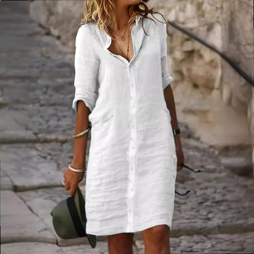 Loose Fit Button Down Midi Shi - đánh giá và giá Casual Loose Linen Shirt Dress