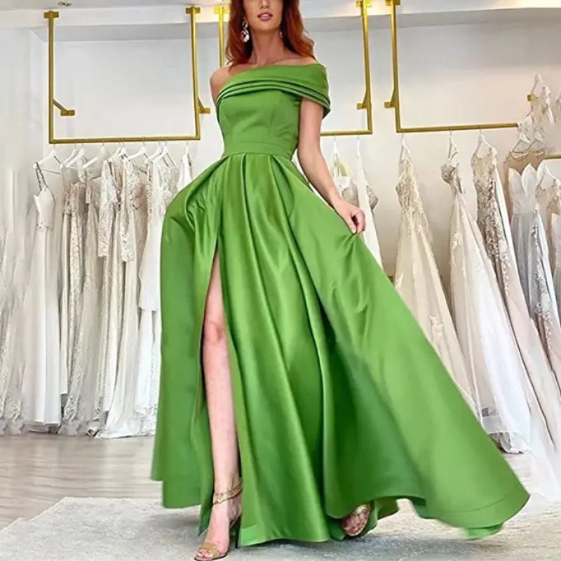 Elegant Off Shoulder Satin Eve - đánh giá và giá Elegant Satin Evening Gown Split