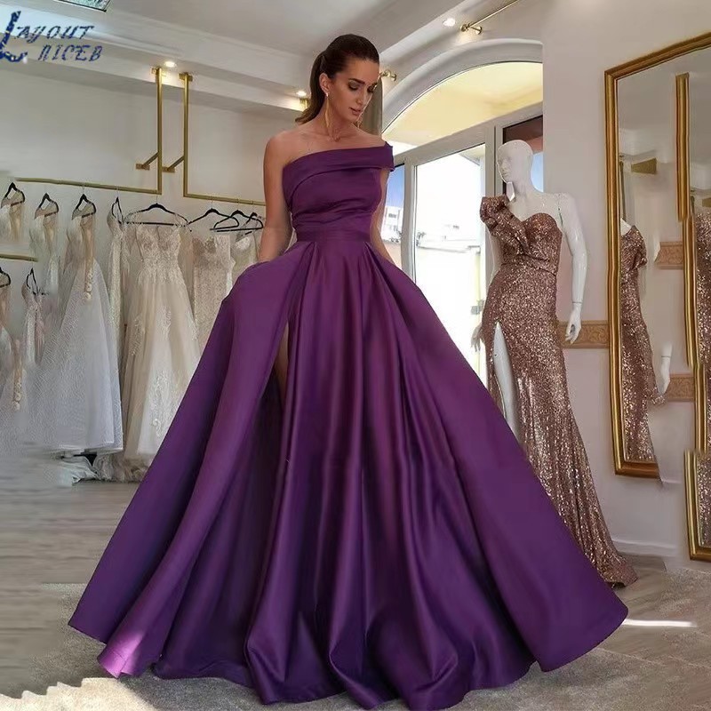 Elegant Off Shoulder Satin Eve - đánh giá và giá Elegant Satin Evening Gown Split