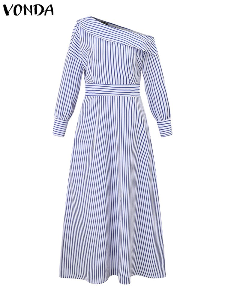 VONDA 2024 Women Elegant Strip - đánh giá và giá Off Shoulder Puff Sleeve Sundress