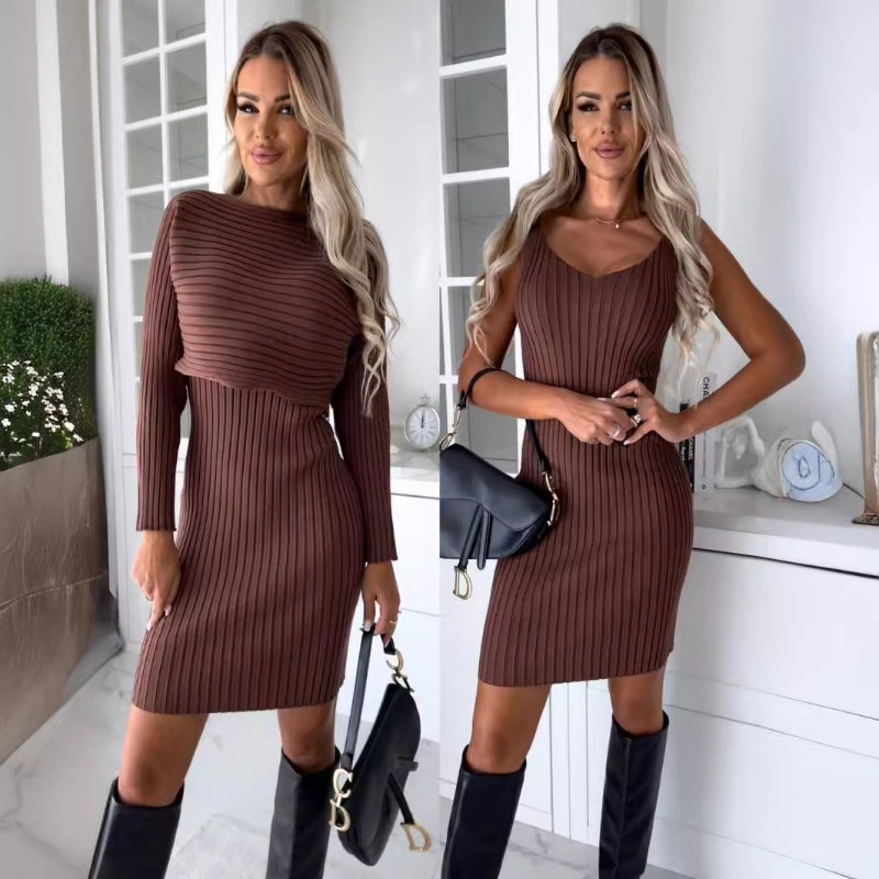 Autumn New Chic Sexy 2 Piece S - đánh giá và giá Bodycon Long Sleeve Ribbed Dress