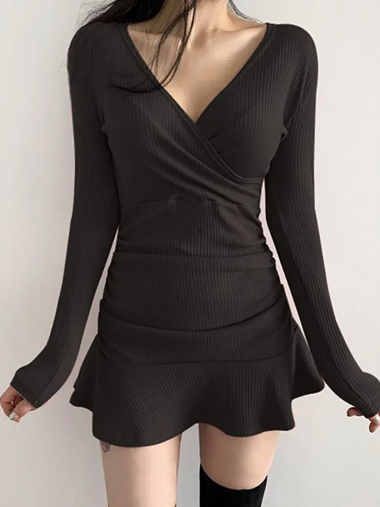 AOSSVIAO Black Knitted Ribbed  - đánh giá và giá Bodycon Long Sleeve Ribbed Dress