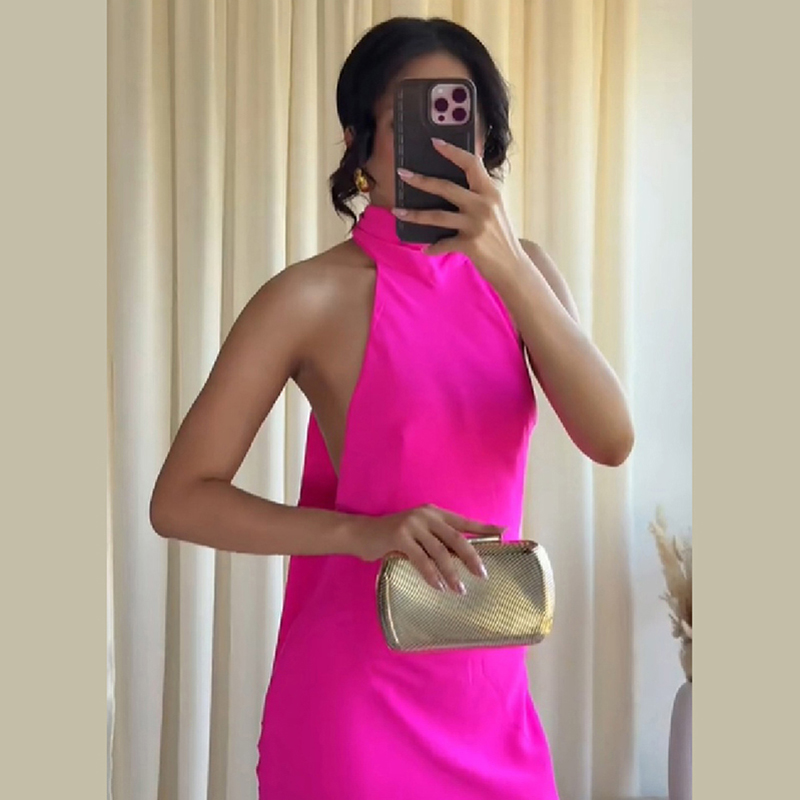 Women Halter Satin Maxi Dress  - đánh giá và giá Elegant Satin Evening Gown Split