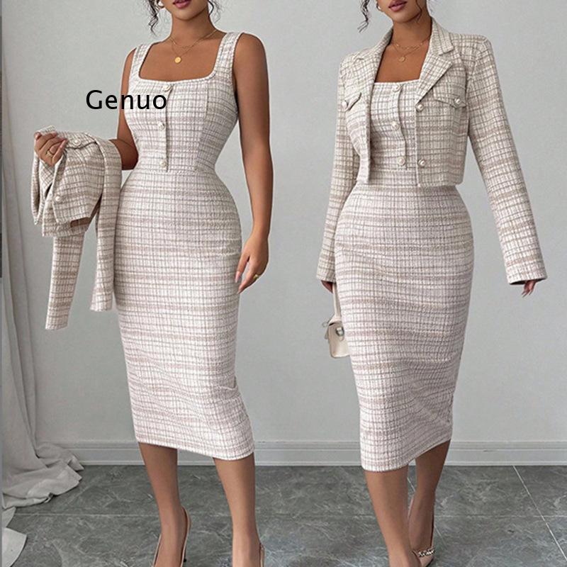 2026 New Women Elegant Tweed T - đánh giá và giá Tweed Two Piece Blazer Dress