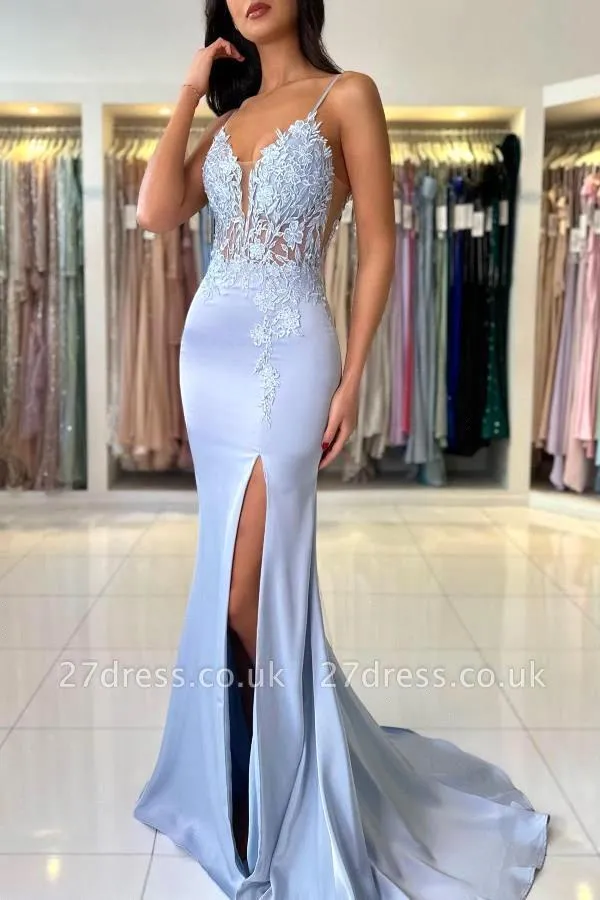 Elegant Mermaid Light Blue Pro - đánh giá và giá Elegant Satin Evening Gown Split