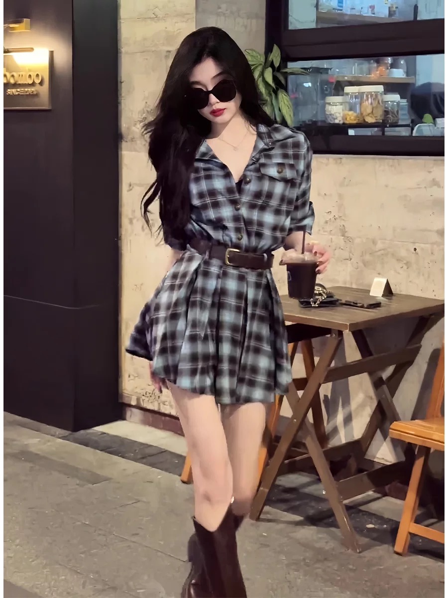 Korean Style Plaid Shirt Dress - đánh giá và giá Korean Style A Line Shirt Dress