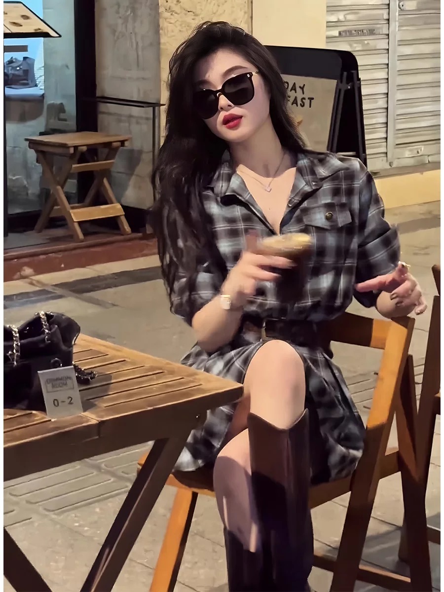 Korean Style Plaid Shirt Dress - đánh giá và giá Korean Style A Line Shirt Dress