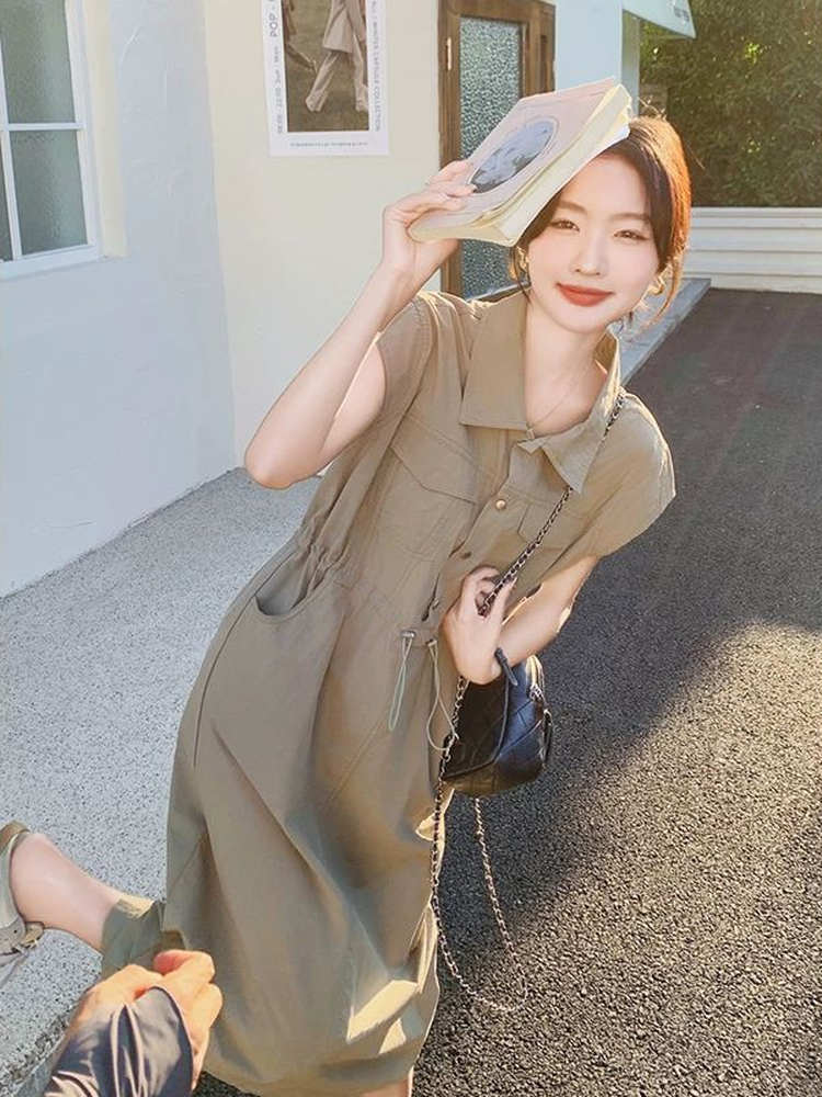Slimming plus Size Korean Styl - đánh giá và giá Korean Style A Line Shirt Dress