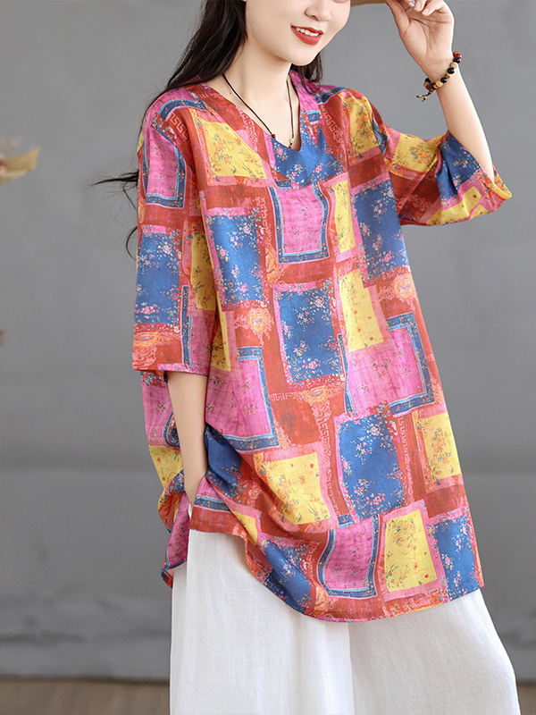 Casual Linen Print Top Vintage - đánh giá và giá Casual Loose Linen Shirt Dress