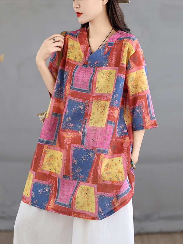Casual Linen Print Top Vintage - đánh giá và giá Casual Loose Linen Shirt Dress