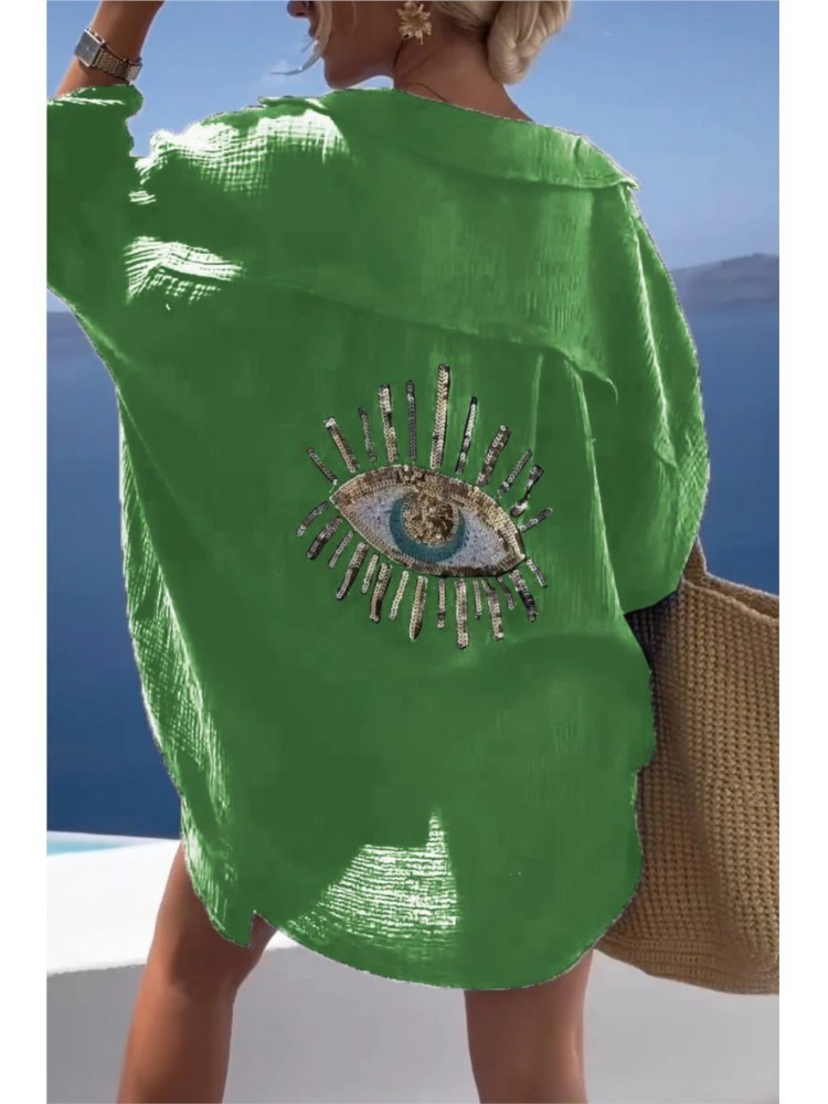Summer Casual Sequin Eye Shirt - đánh giá và giá Casual Loose Linen Shirt Dress