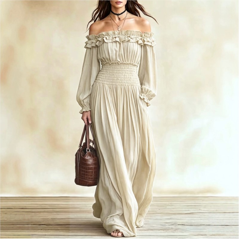 Women Off‑Shoulder Ruffle Maxi - đánh giá và giá Off Shoulder Puff Sleeve Sundress