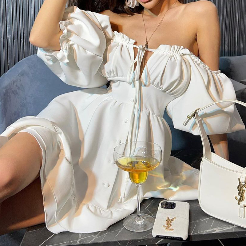 Women's Off Shoulder Mini Dres - đánh giá và giá Off Shoulder Puff Sleeve Sundress