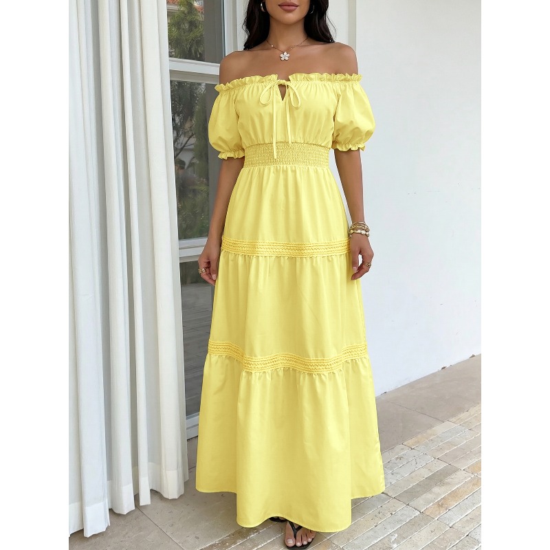 Summer Bohemian Women Yellow O - đánh giá và giá Off Shoulder Puff Sleeve Sundress