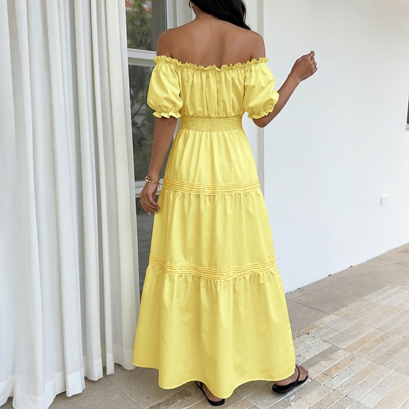 Summer Bohemian Women Yellow O - đánh giá và giá Off Shoulder Puff Sleeve Sundress