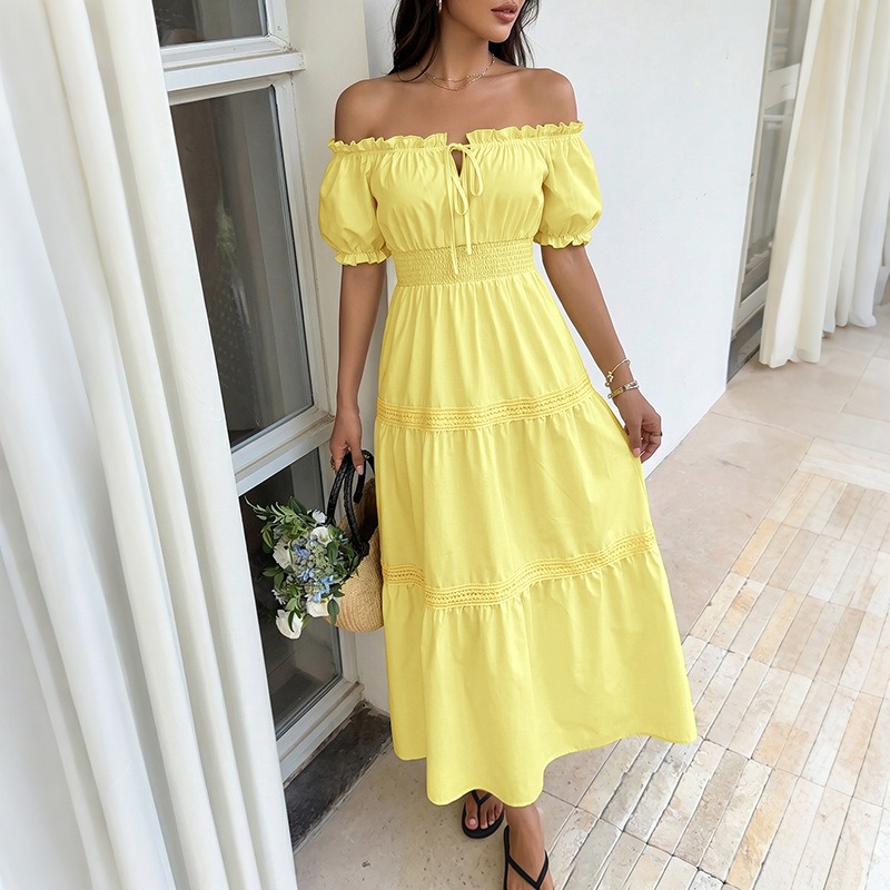 Summer Bohemian Women Yellow O - đánh giá và giá Off Shoulder Puff Sleeve Sundress