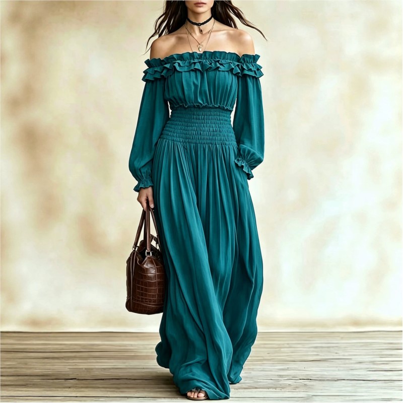 Off Shoulder Fashion Maxi Dres - đánh giá và giá Off Shoulder Puff Sleeve Sundress