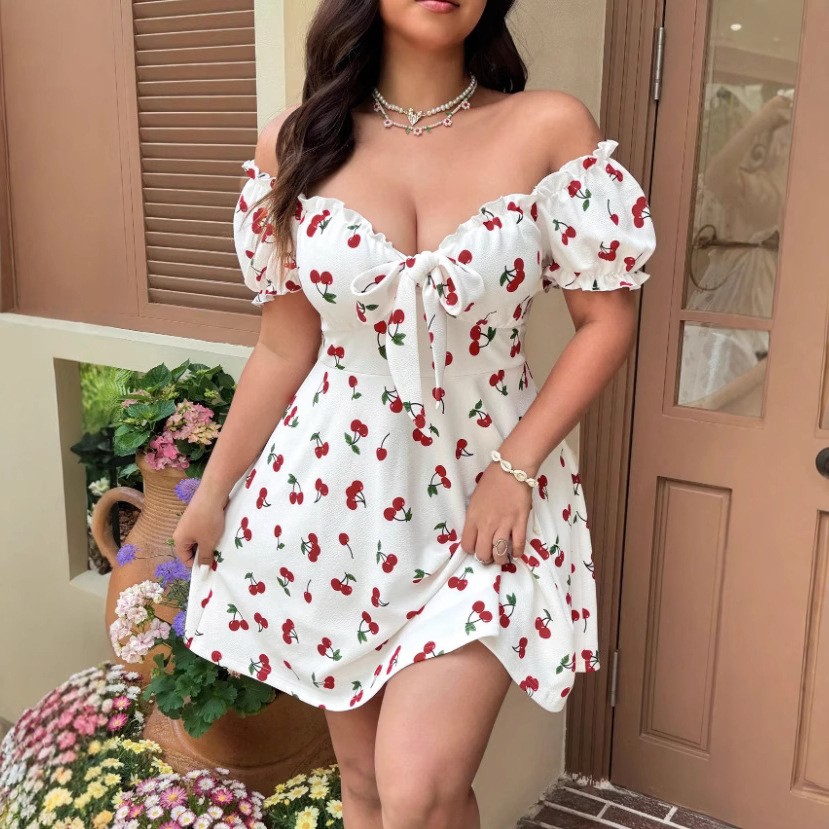 Summer Woman Dress Floral Prin - đánh giá và giá Off Shoulder Puff Sleeve Sundress
