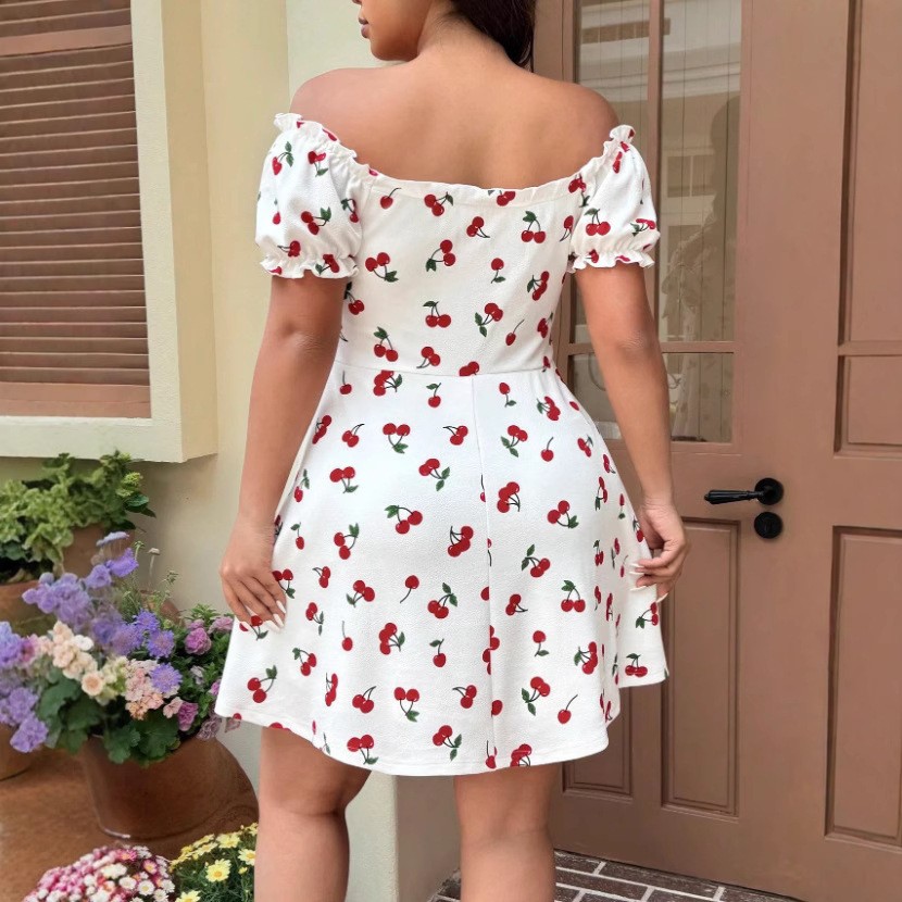 Summer Woman Dress Floral Prin - đánh giá và giá Off Shoulder Puff Sleeve Sundress
