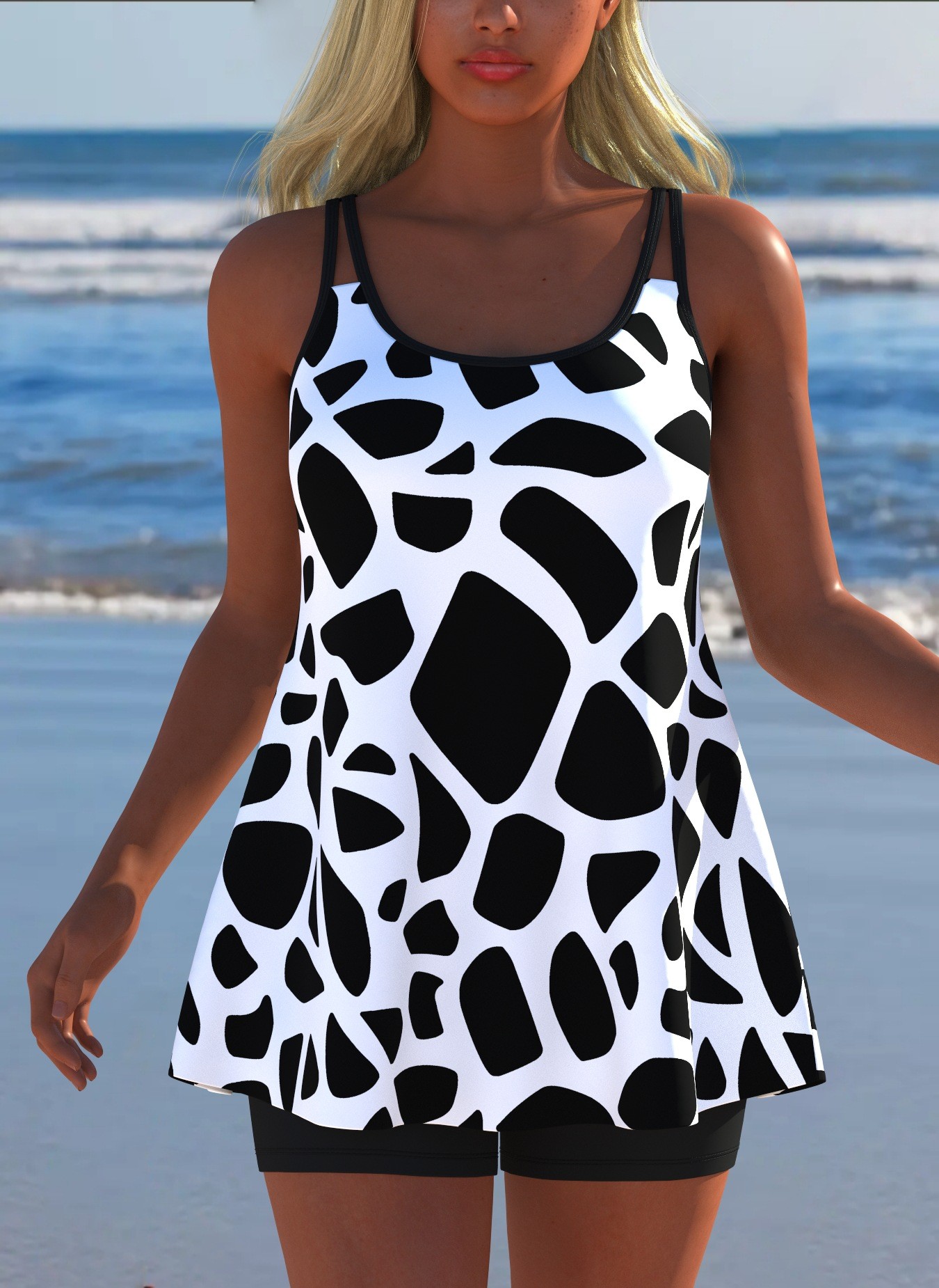 Black White Print Tankini Slee - đánh giá và giá Tops