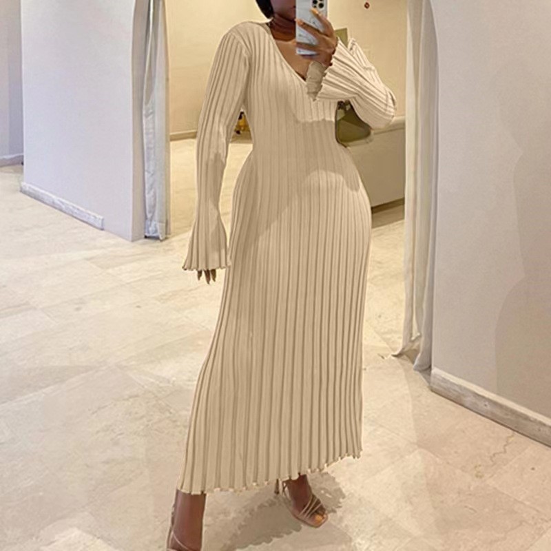 Woman's Autumn V-Neck Knit Ski - đánh giá và giá Bodycon Long Sleeve Ribbed Dress