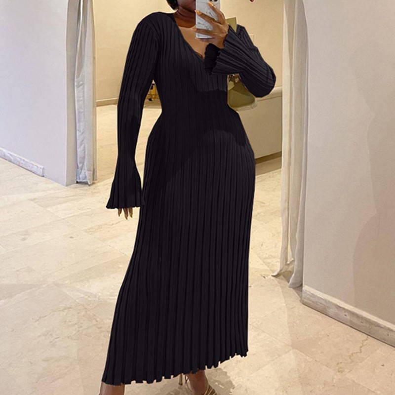 Woman's Autumn V-Neck Knit Ski - đánh giá và giá Bodycon Long Sleeve Ribbed Dress