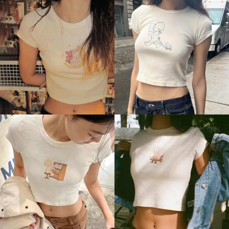 Angel Baby Graphic Slim T-shir - đánh giá và giá Y2K Graphic Baby Tee Crop