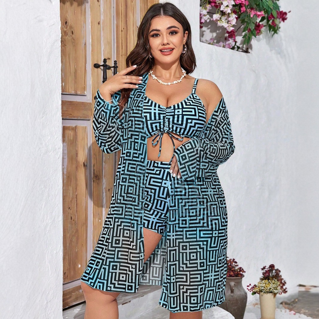 Plus Size 3‑Piece Geometric Pr - đánh giá và giá Tops