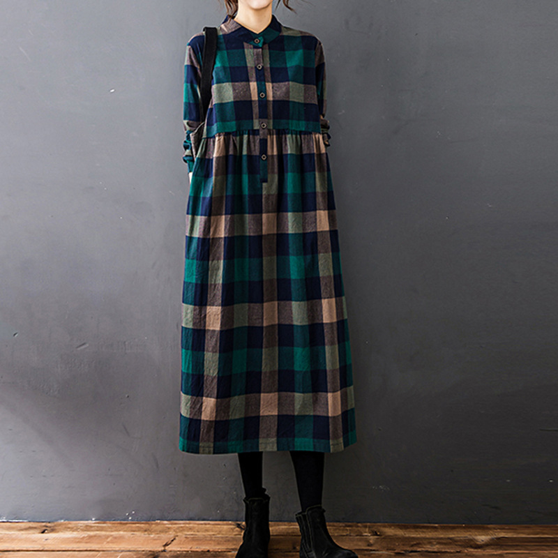 Women Autumn New Vintage Mori  - đánh giá và giá Casual Loose Linen Shirt Dress